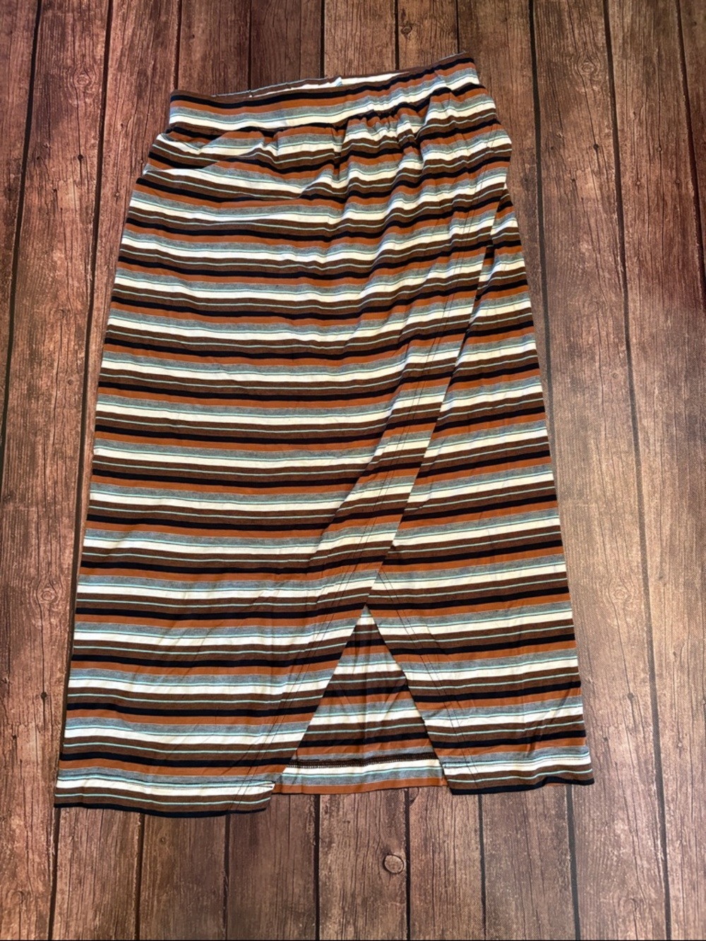 Kavu Striped Midi Skirt with Front Slip Sz L